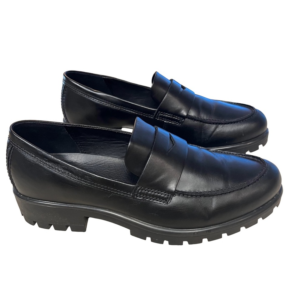 Ecco Women’s Black Leather Tray Tech Penny Loafers Sz 40 US 9-9.5 Lug Sole EUC - Picture 5 of 11